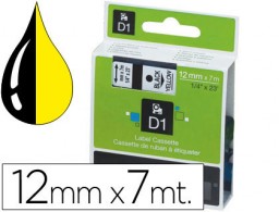 Cinta Dymo D1 12mm. x 7m. plástico amarillo tinta negra 45018